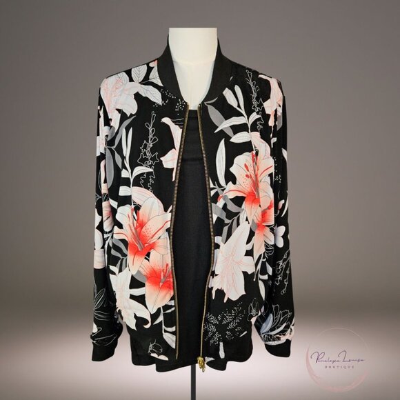 Reversible Floral Bomber Jacket β Black/Floral β Zip Front - Picture 1 of 8